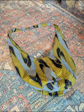 Bird Print Hobo Shoulder Bag in Yellow and Blue